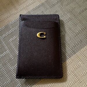 Coach Luxurious Leather Card Wallet With Gold C Logo, Brown/gold